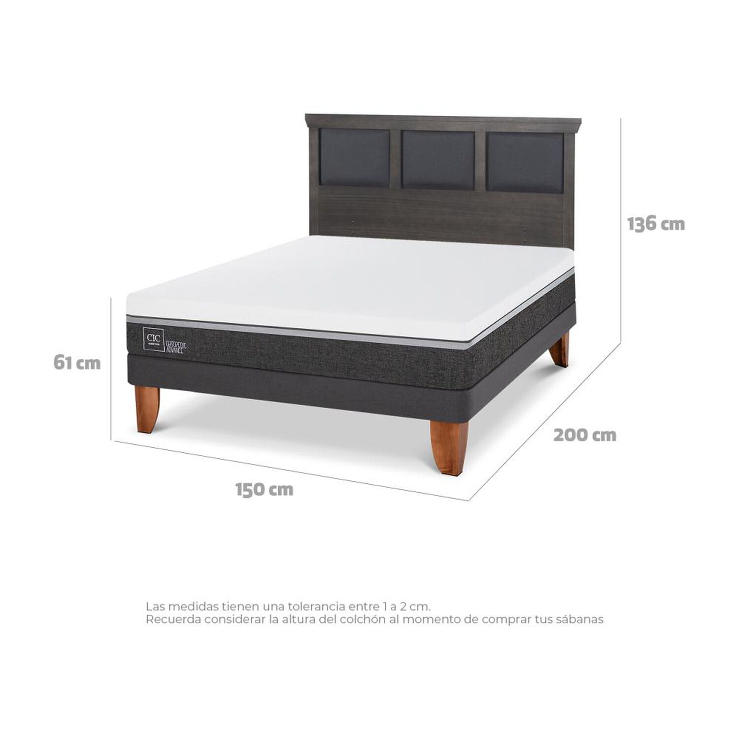 Cama Europea Cic Ortopedic Advance / 2 Plazas / Base Normal + Respaldo image number 3.0