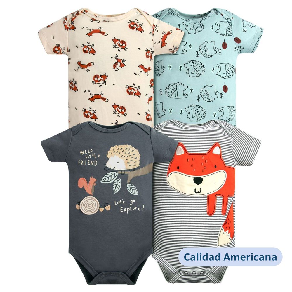 Pack 4 Bodys Niño Manga Corta Tedmimak 100% Algodón Animales Infantiles image number 3.0