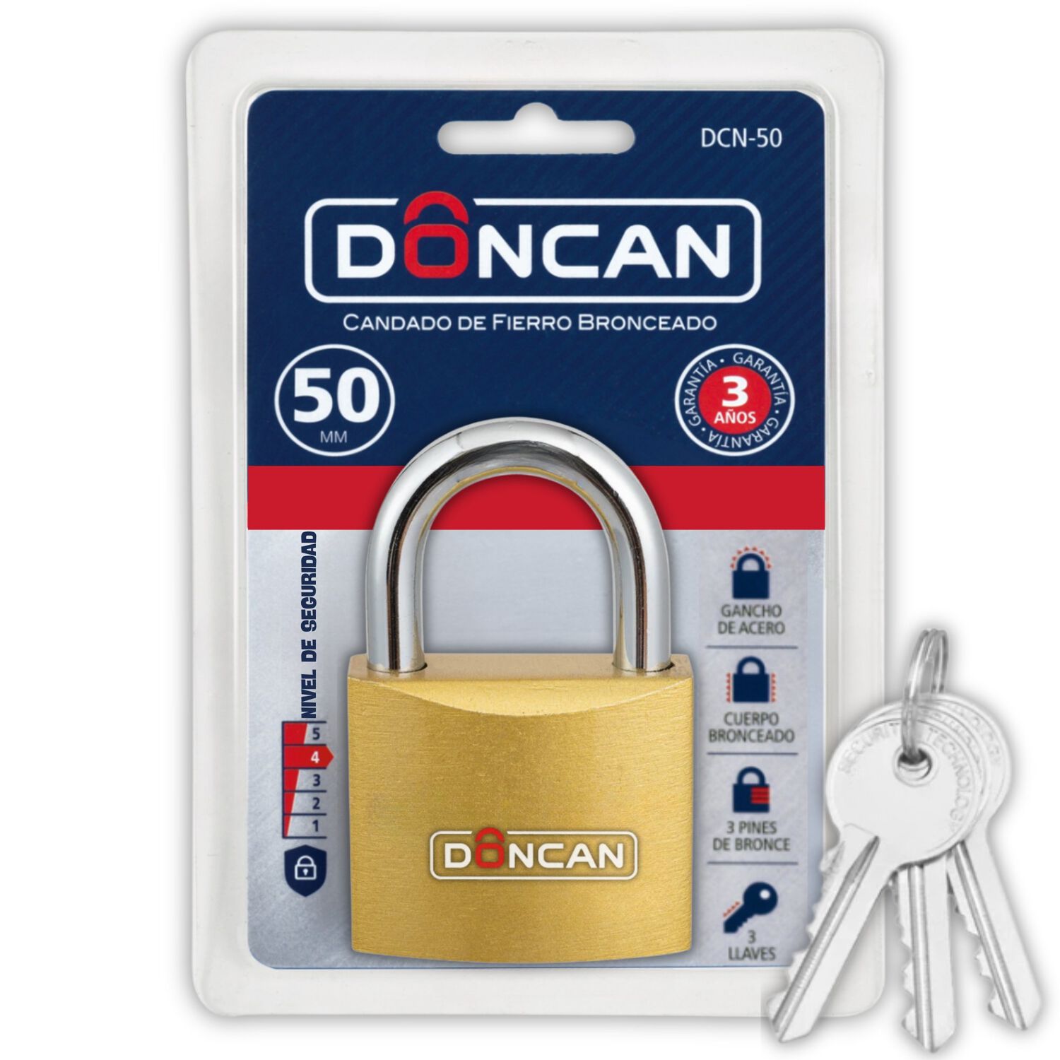 Pack De 3 Candados De 50mm Doncan De Acero Bronceado Dcn-50 image number 0.0