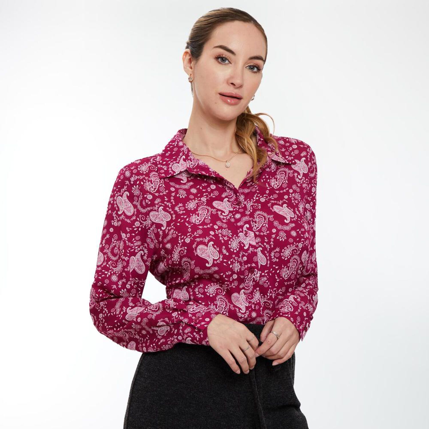 Blusa Manga Larga Cuello Camisero Mujer Lesage image number 2.0