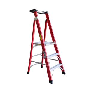 Escalera Tipo Tijera De Fibra / Aluminio Con Plataforma Certificada 3 Peldaños - Toolmax