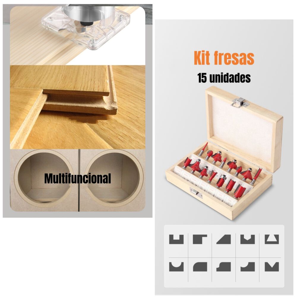 Kit Fresadora Recortadora 800w 6,35mm 15 Fresas Con Caja K01 image number 4.0