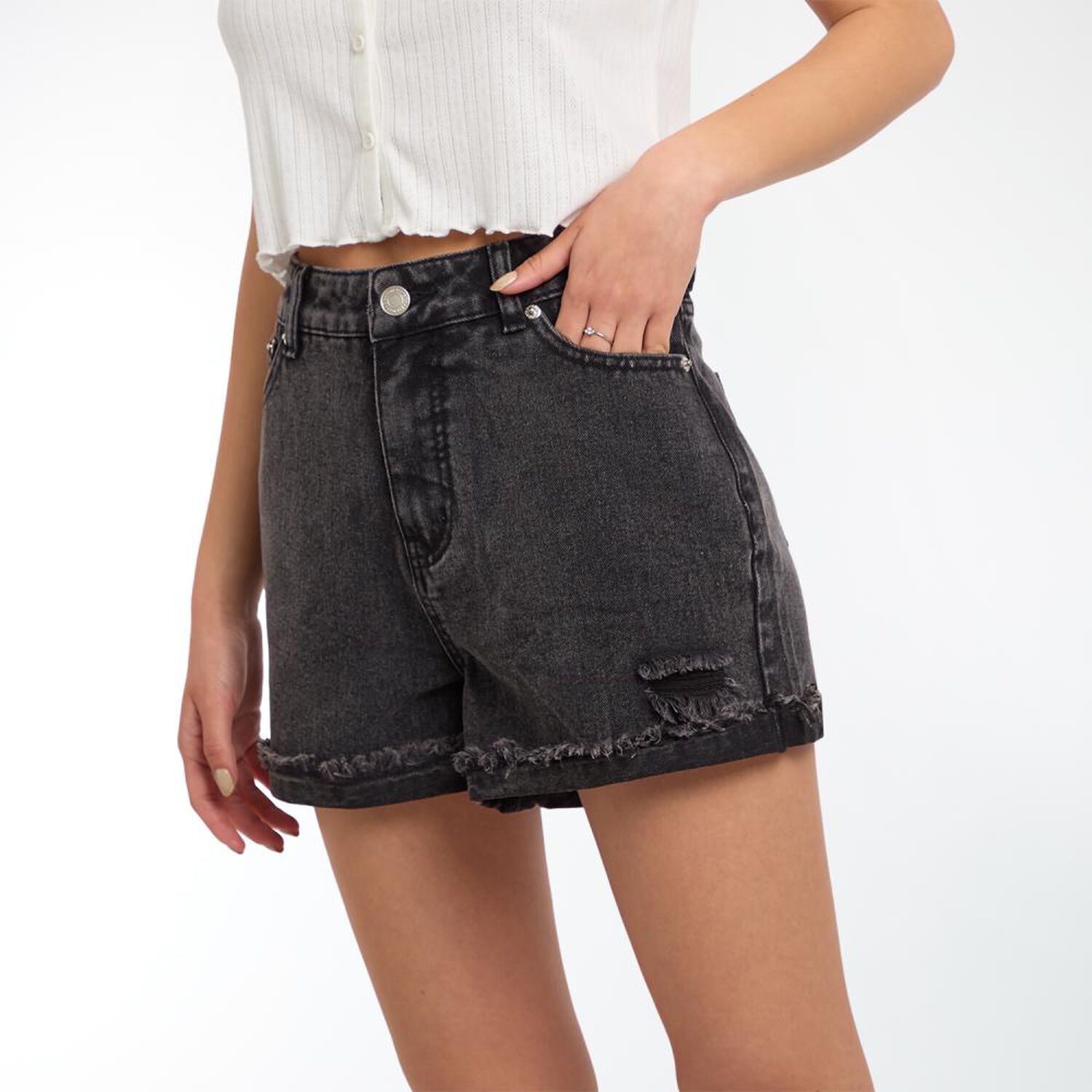 Short Basta Desflecada Tiro Alto Mom Mujer Freedom image number 4.0