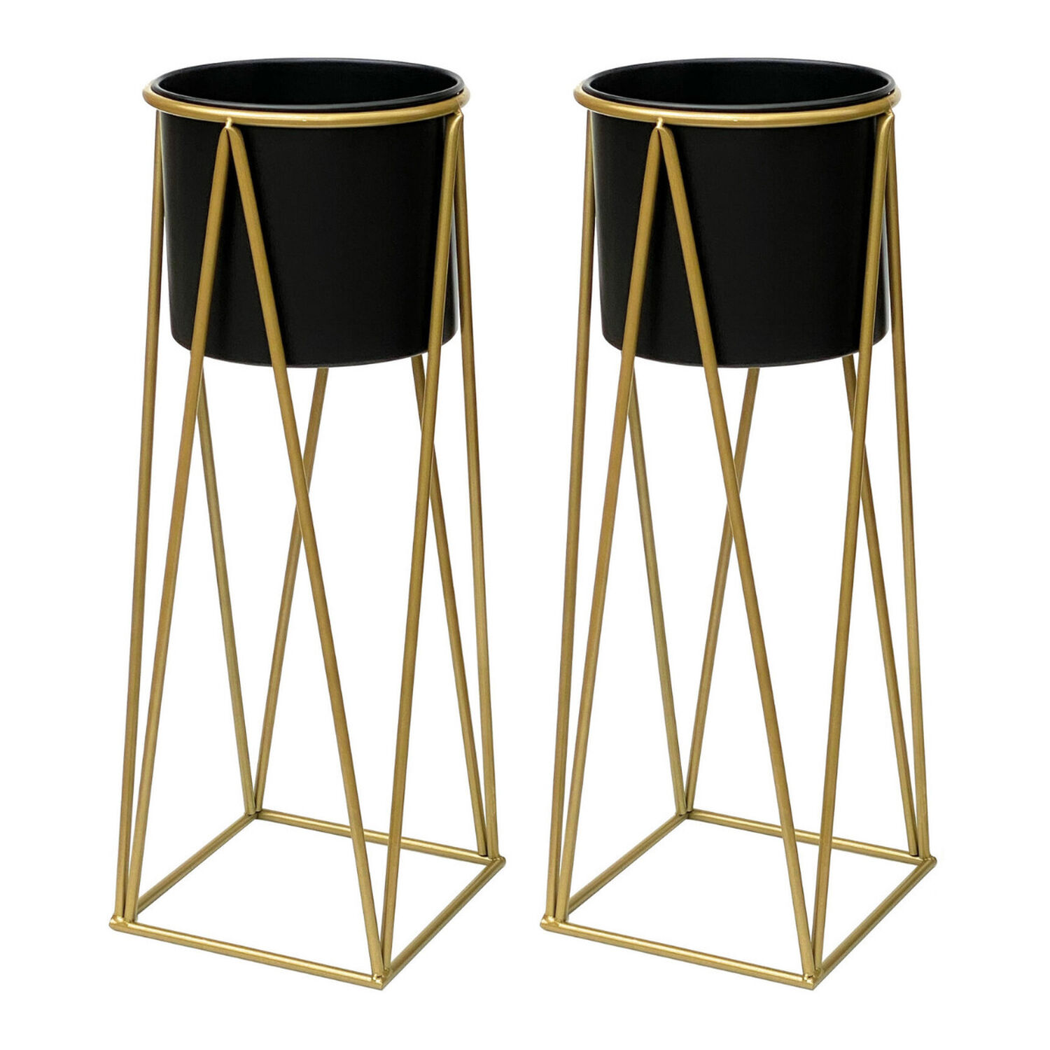 Set 2 Porta Maceteros Pedestal Igual Tama&ntilde;o Negro Dorados image number 0.0