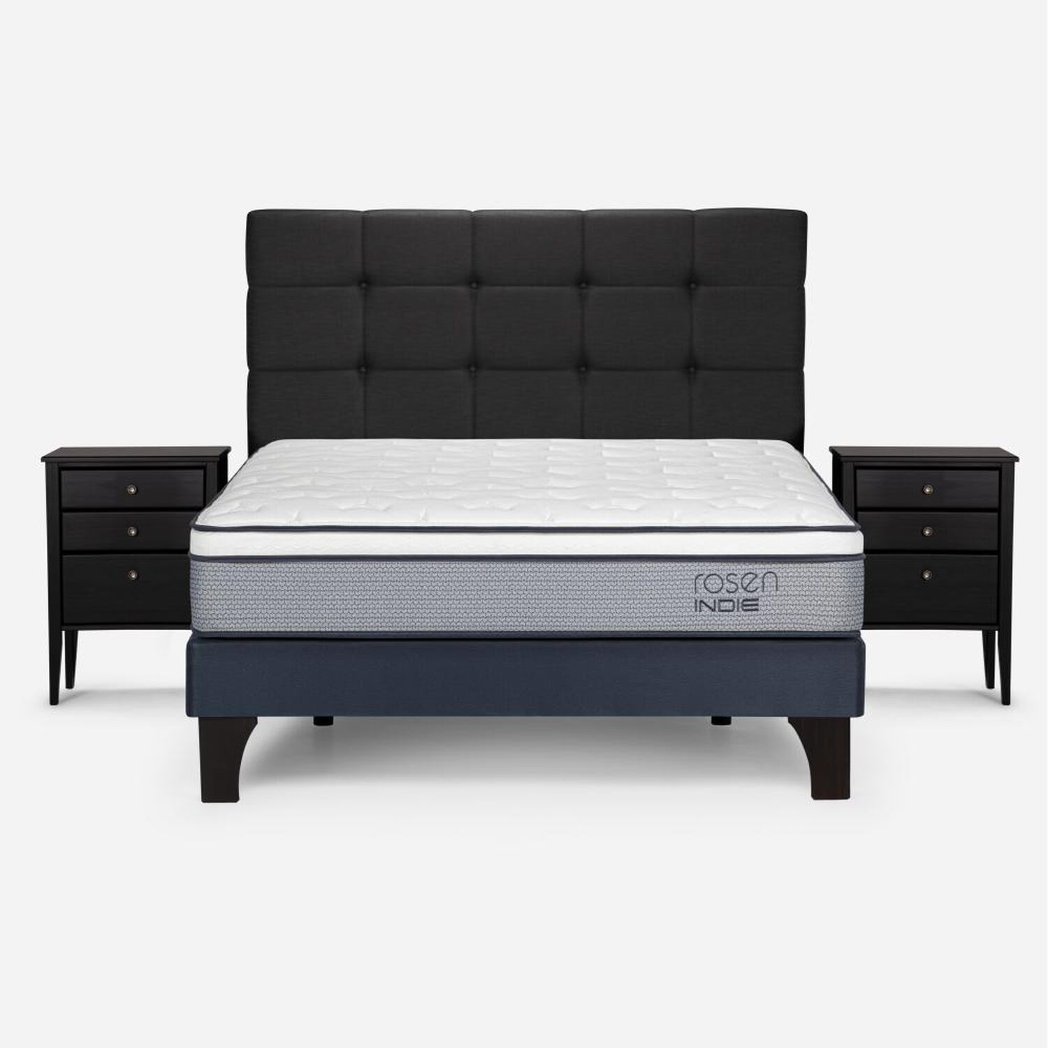 Cama Europea Rosen Indie / 2 Plazas / Base Normal + Set De Maderas Issey Grafito image number 0.0
