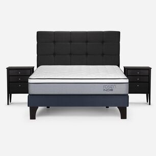 Cama Europea Rosen Indie / 2 Plazas / Base Normal + Set De Maderas Issey Grafito