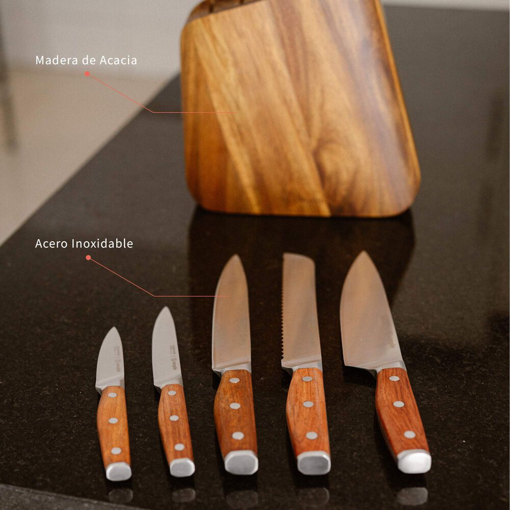 Set Cuchillos Holz 5 Pcs Acero Inoxidable + Taco Simplit image number 4.0