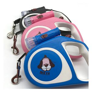 Cuerda Retractil 5m Con Linterna Para Paseo De Mascotas Azul