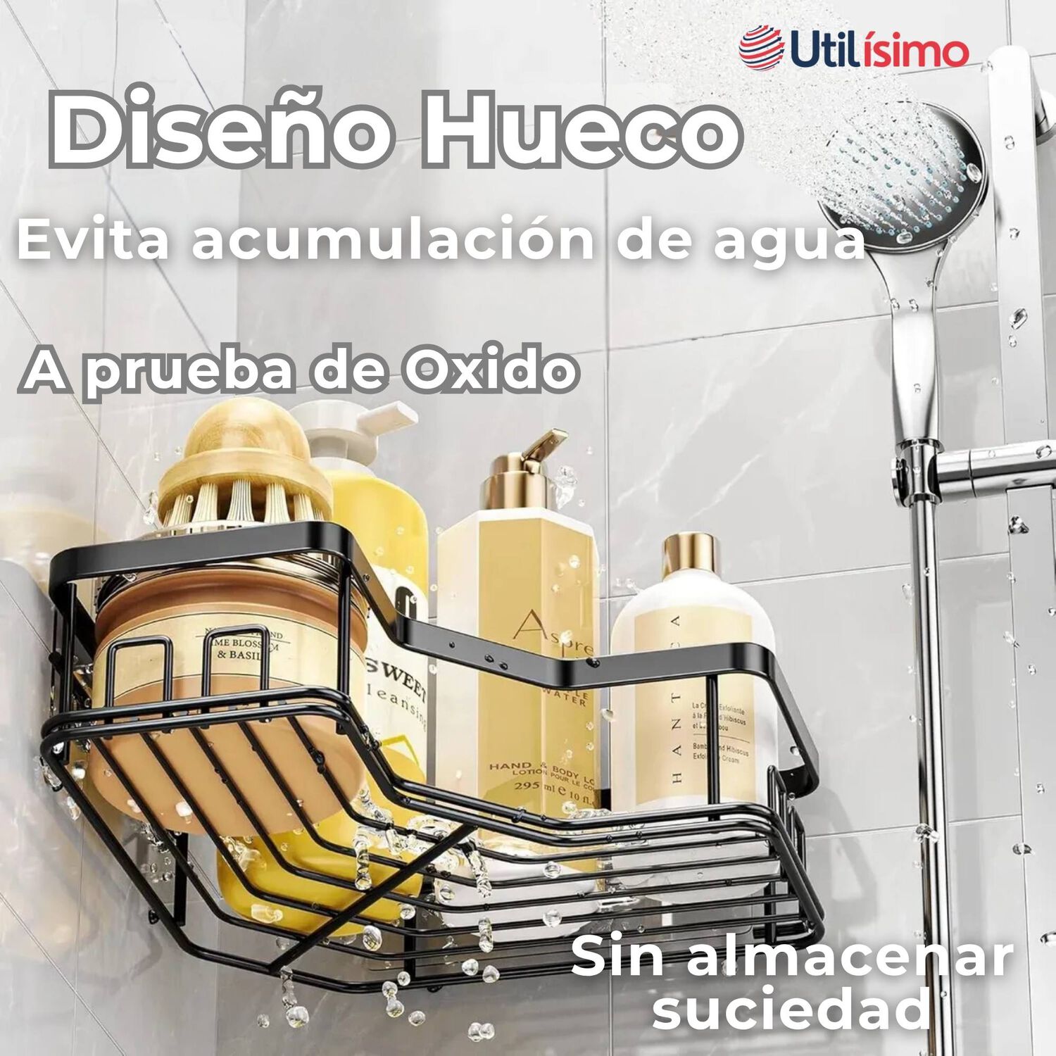 Set Organizador Esquinero Ba&ntilde;o 5 Piezas Acero Inoxidable Instalaci&oacute;n Adhesiva image number 5.0