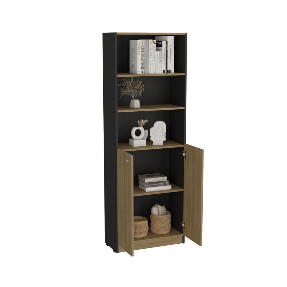 Estante Organizador 2 Puertas 180,6x62,8x29,9 Cm Negro Y Café Claro image number 1.0