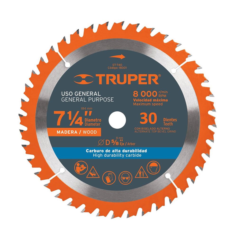 Disco Sierra Circular 30d 185mm/7.1/4" - Truper image number 0.0