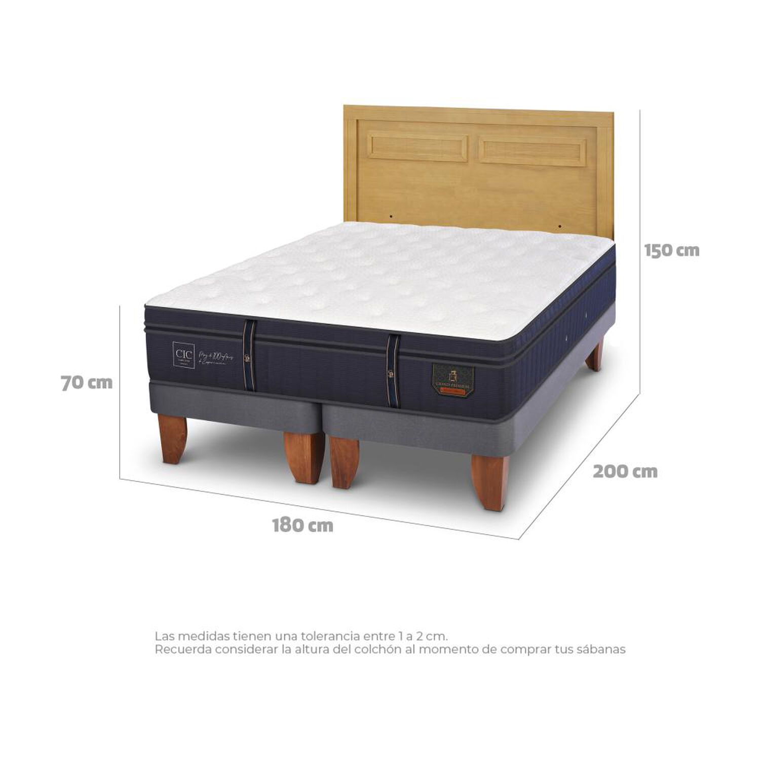 Cama Europea Cic Linea Premium / King / Base Dividida + Respaldo image number 2.0