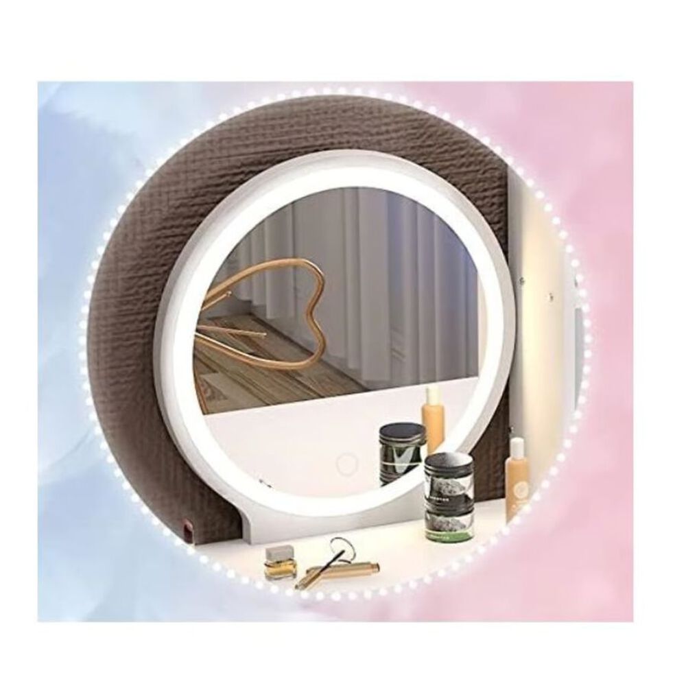 Mesa De Noche Maquillador Escritorio 2 Cajones Espejo Led Y Banco image number 2.0