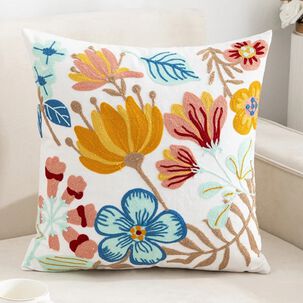 Funda Cojin Bordada 45x45 Cm Flor Hibiscus Blanco
