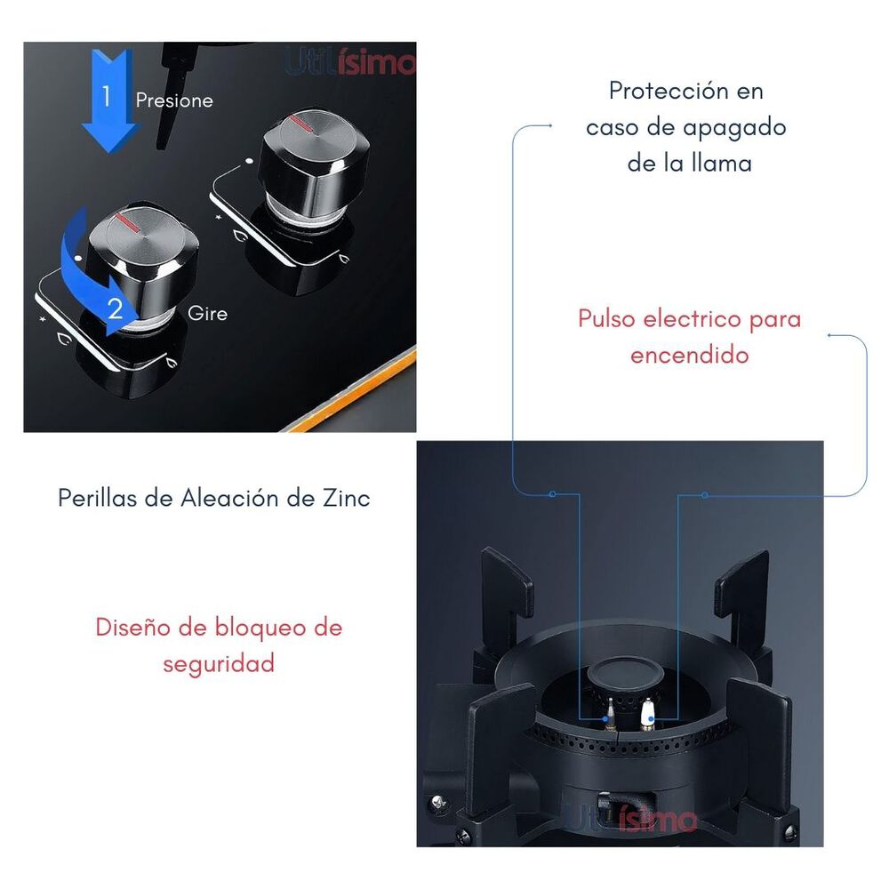 Cocina Flip Top Encimera A Gas 2 Platos Placa Vidrio Templado Boko image number 6.0