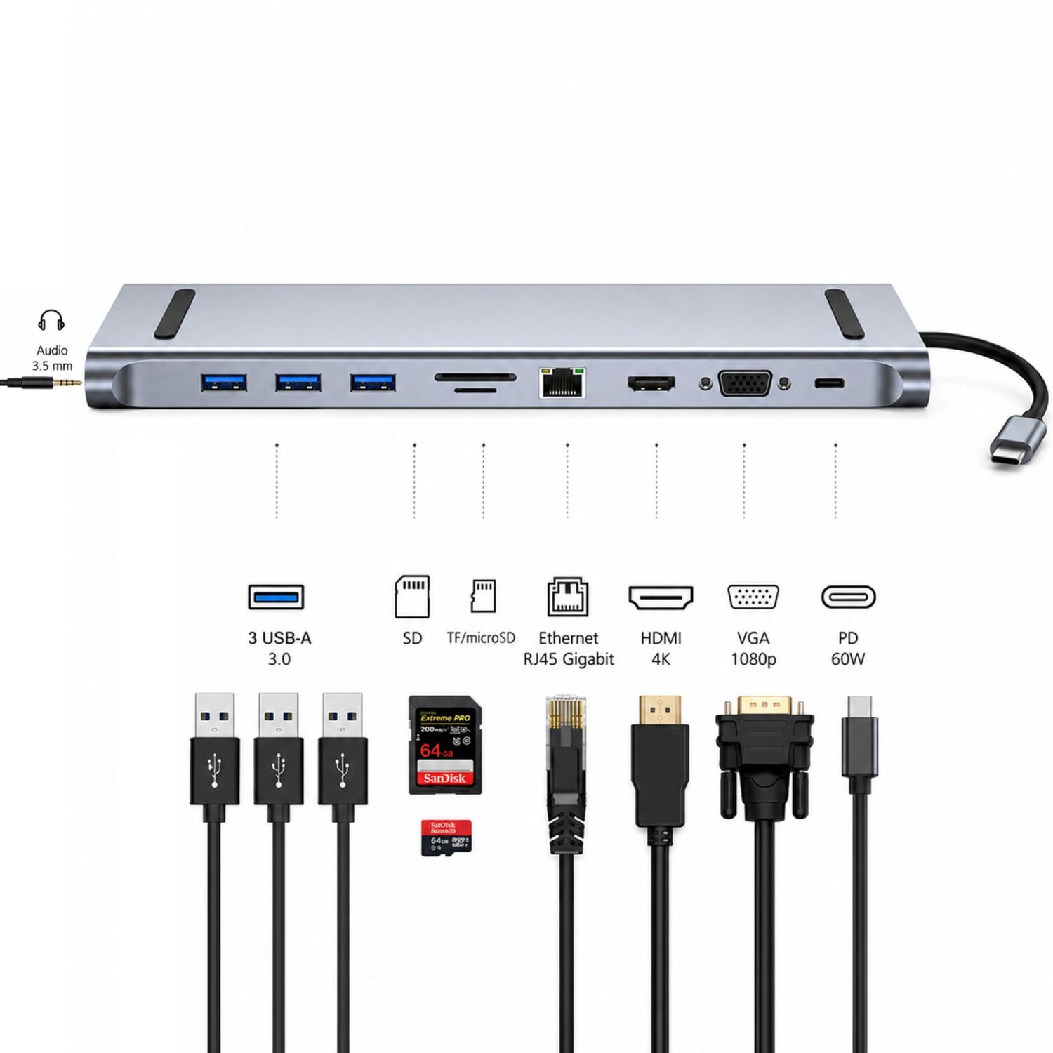 Hub Multipuerto Type-c (10en1) Profesional Pd60w 4k Gigabyte image number 6.0