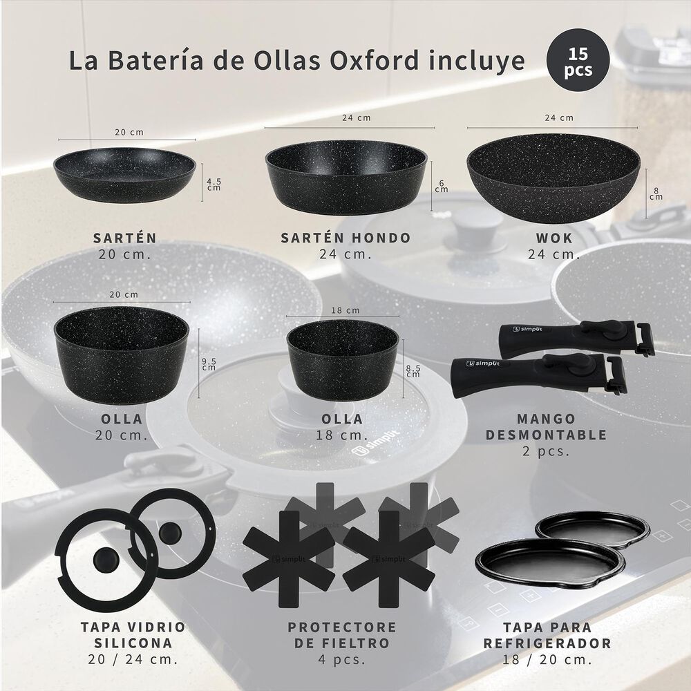 Bater&iacute;a De Cocina Antiadherente Oxford Granito 15pcs Simplit image number 0.0