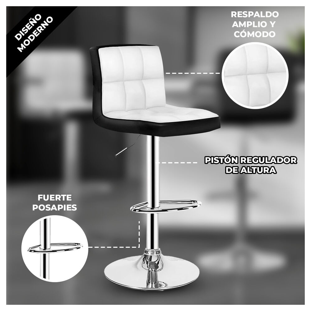 Silla Piso Bar Taburete Con Respaldo Blanco Y Negro image number 1.0