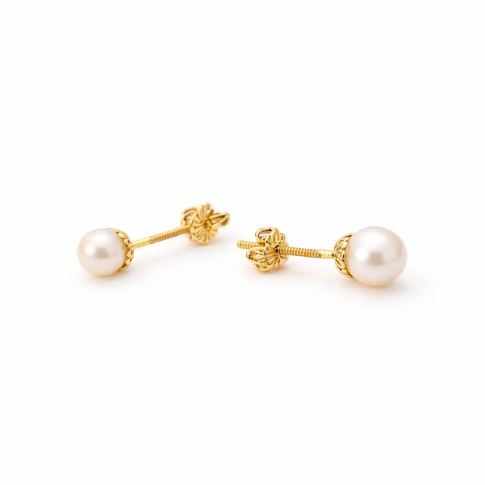 Aros Perla Cultivada Casquillo 4mm N2 Oro 18k Atornillados 0.90gr Mujer Elegantes image number 0.0