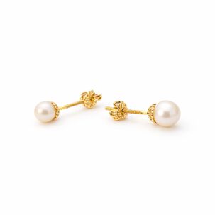 Aros Perla Cultivada Casquillo 4mm N2 Oro 18k Atornillados 0.90gr Mujer Elegantes