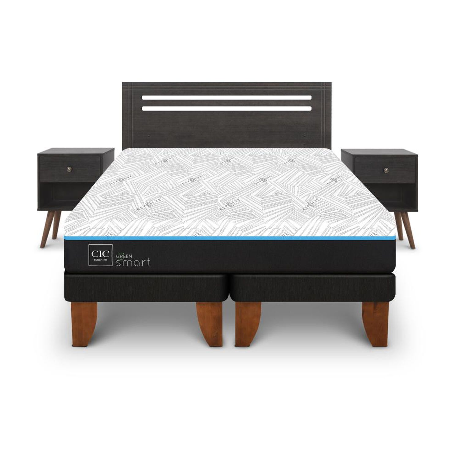 Cama Europea Cic Green Infinity / 2 Plazas / Base Dividida + Set De Maderas image number 0.0