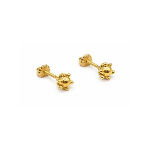 Aros Bolita Pistilo 5mm N2 Oro 18k Atornillados 1.10gr Mujer Hipoalerg&eacute;nicos