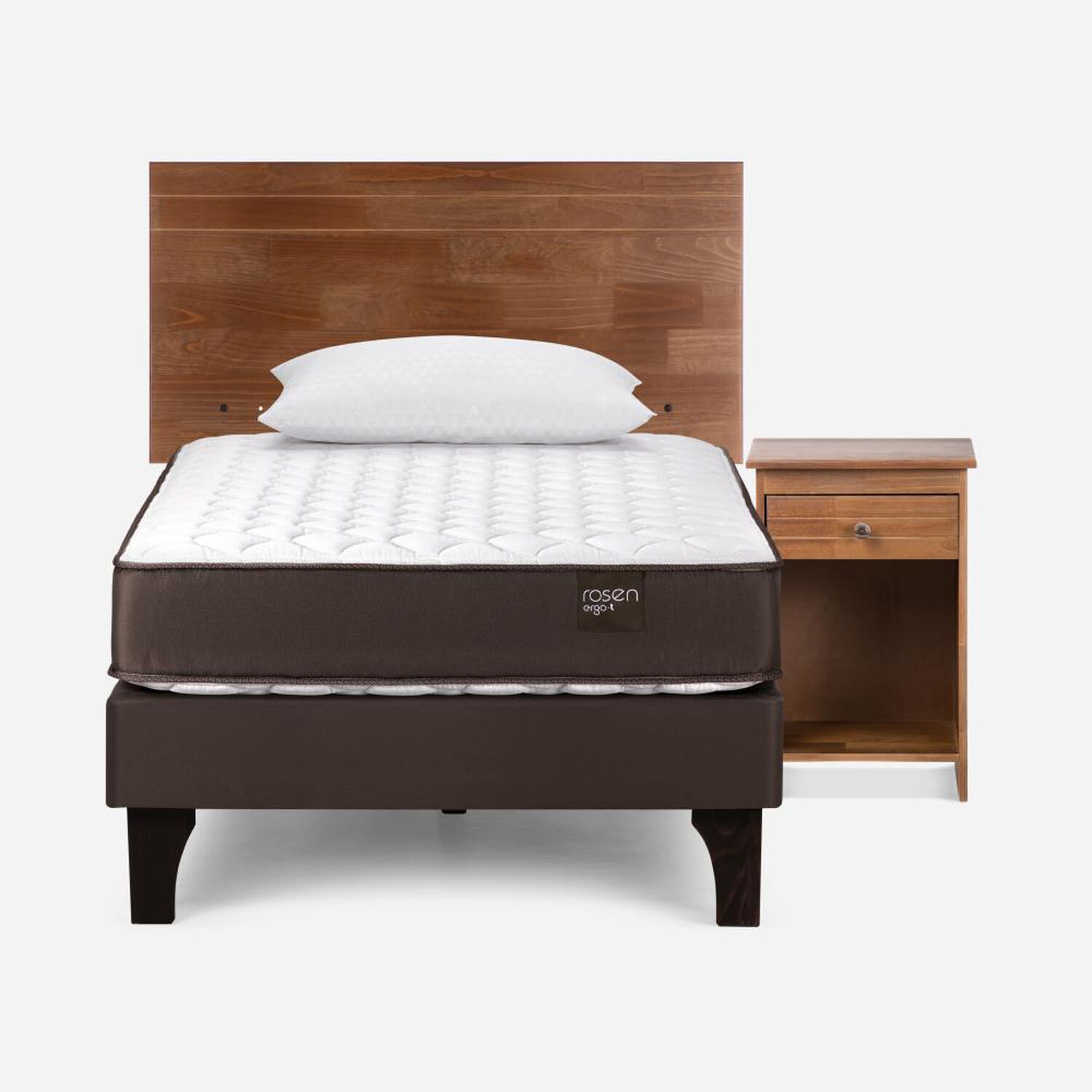 Cama Europea Rosen Ergo T / 1.5 Plazas / Base Normal + Set De Maderas Tabor Caramelo + Almohada Light image number 0.0