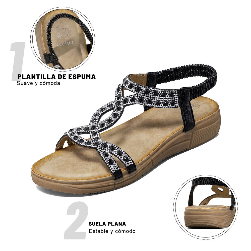 Sandalia Plana Casuales Pedrería Mujer Weide Js76 image number 7.0