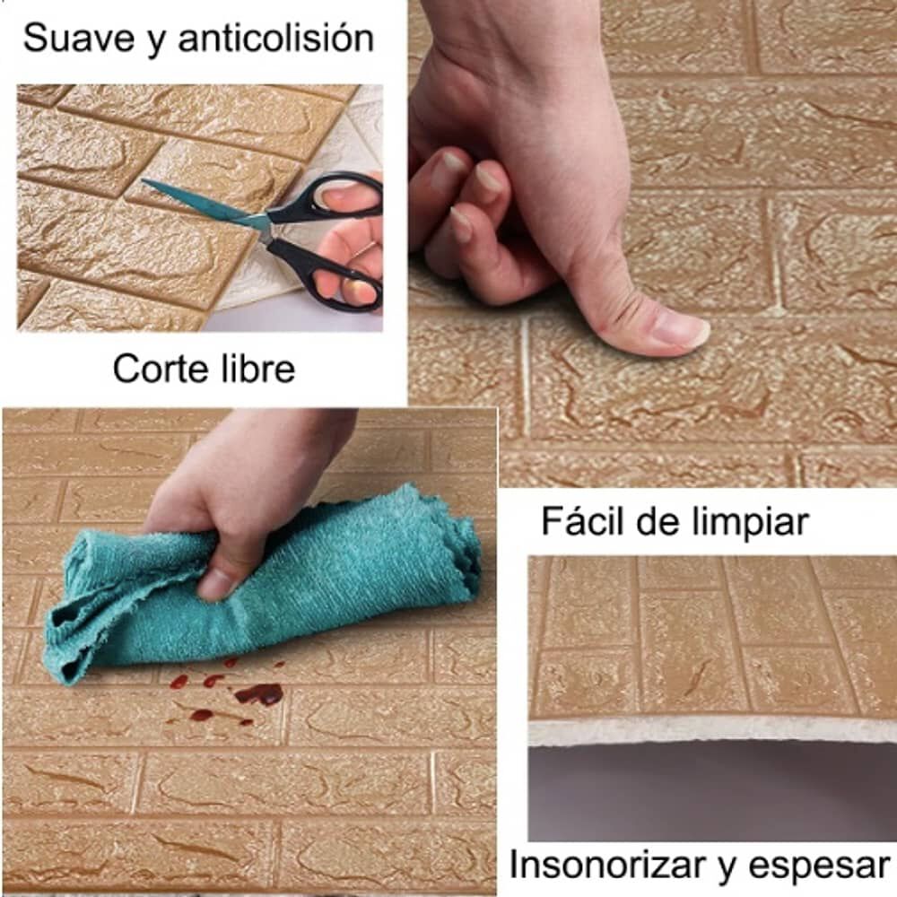 Pack 10 Lamina Papel Mural Autoadhesivo 3d Ladrillo Caf&eacute; image number 2.0