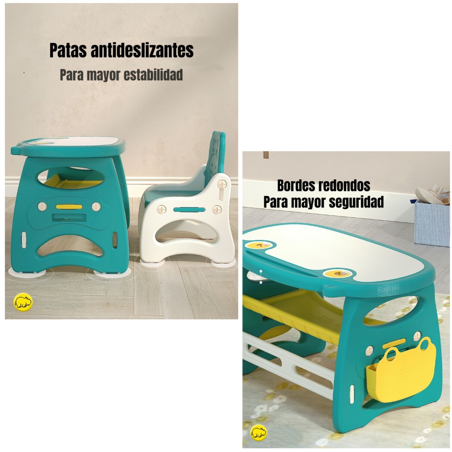 Mesa Con Silla Montessori Para Ni&ntilde;os Hipop&oacute;tamo Lubabycas image number 4.0