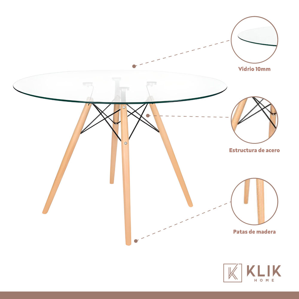 Comedor Mesa Eames 100cm Redonda Vidrio + 4 Sillas Dining Liana Acolchadas - Negras image number 2.0