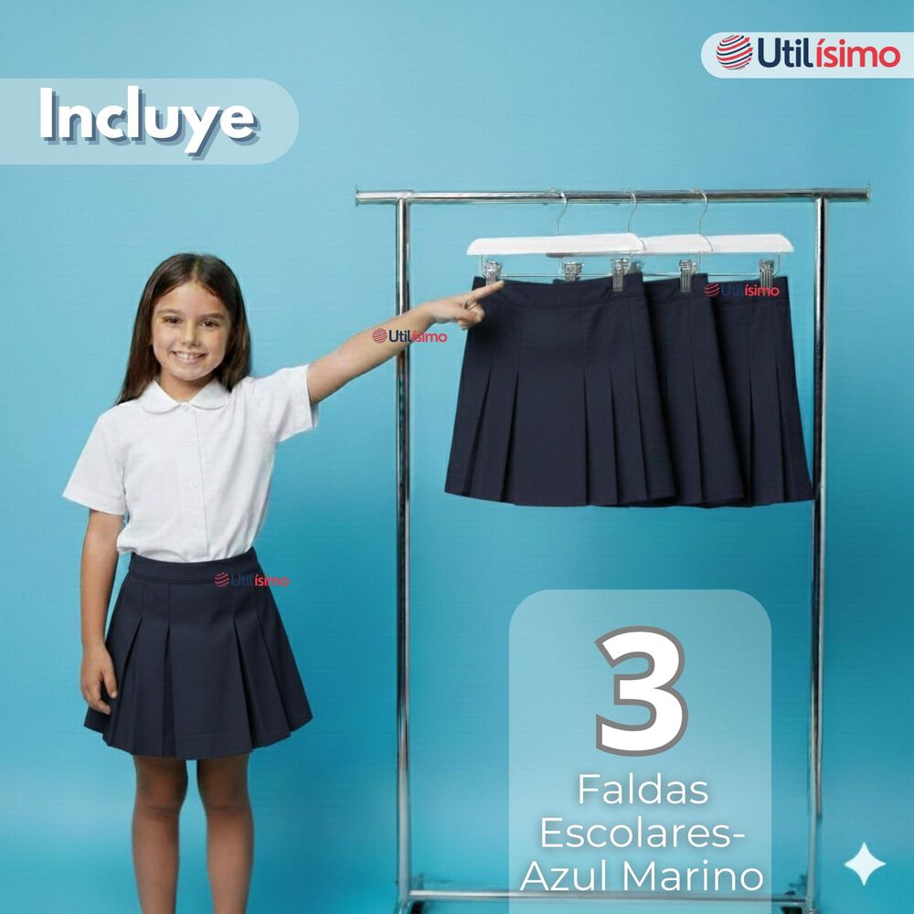 Pack 3 Faldas Escolar Color Azul Uniforme Para Ni&ntilde;a image number 2.0