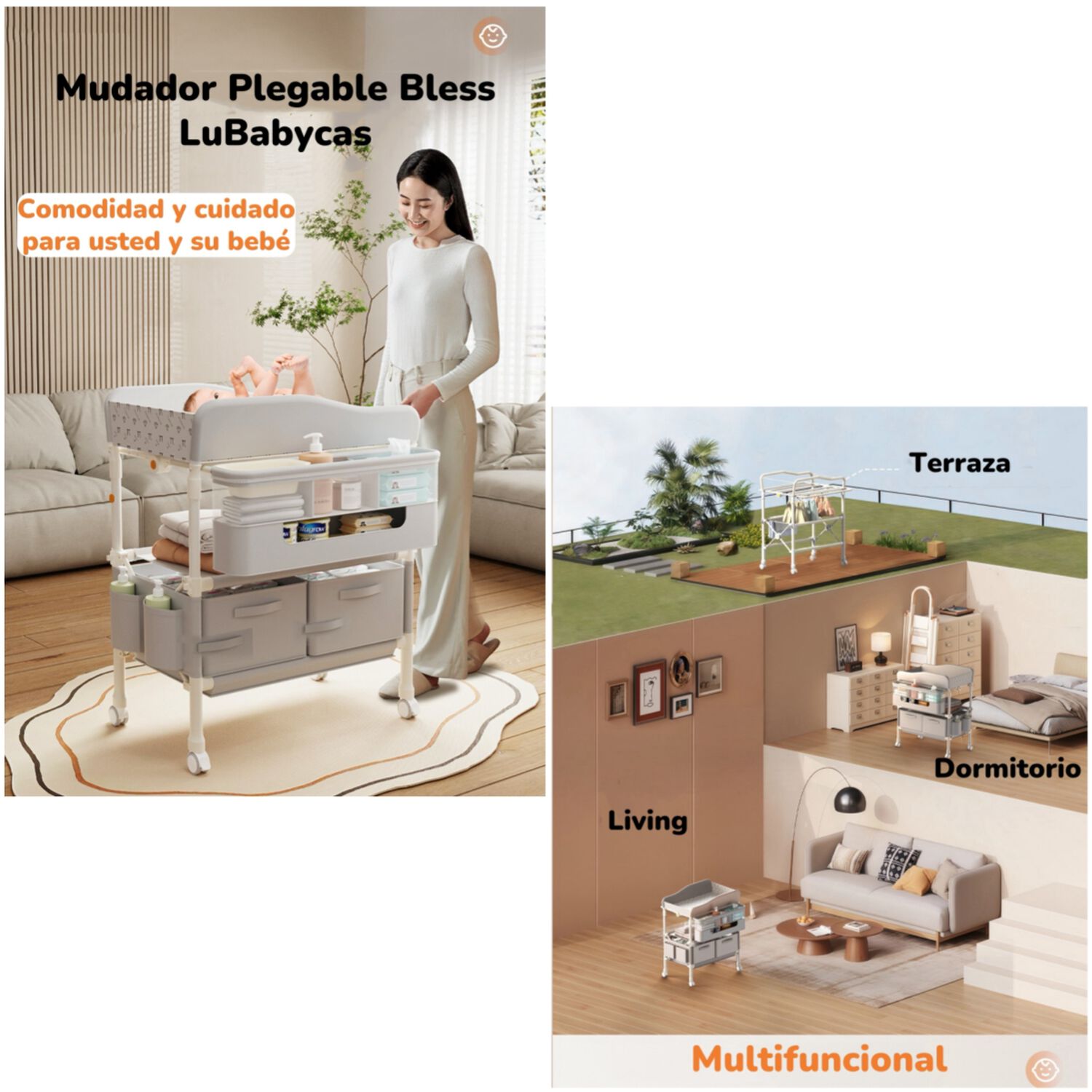 Mudador De Pa&ntilde;ales Plegable Gris Accesorios Bless Lubabycas image number 1.0