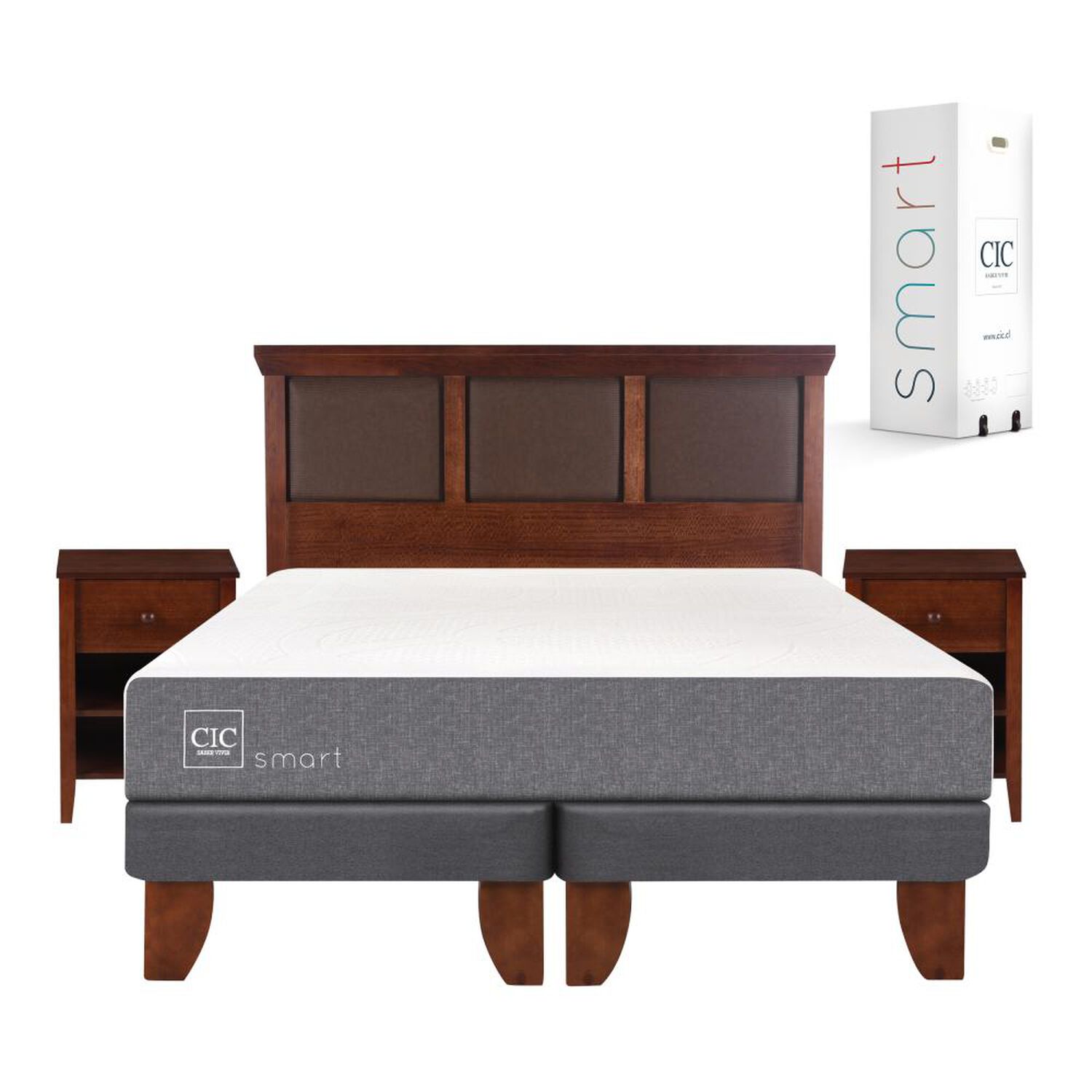 Cama Europea Cic Smart / 2 Plazas / Base Dividida + Set De Maderas image number 0.0