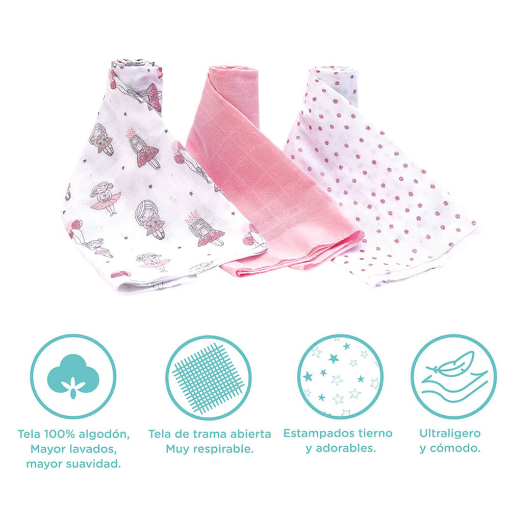 Tuto Pa&ntilde;al De Algod&oacute;n Bambino Para Bebes Guagua Set 3 Tutto image number 2.0