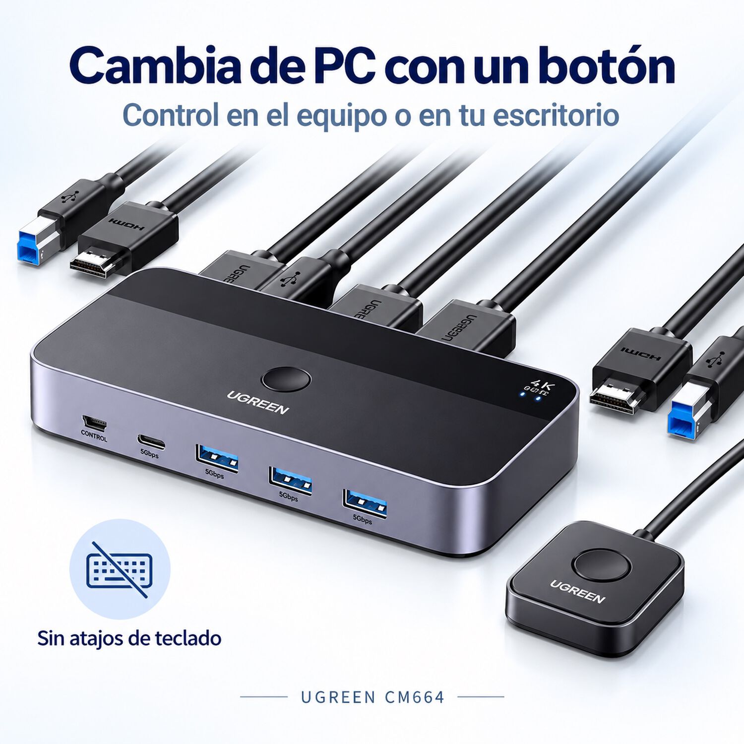 Switch Kvm Ugreen Hdmi 4k 60hz Usb 3.0 Para 2 Pc image number 4.0