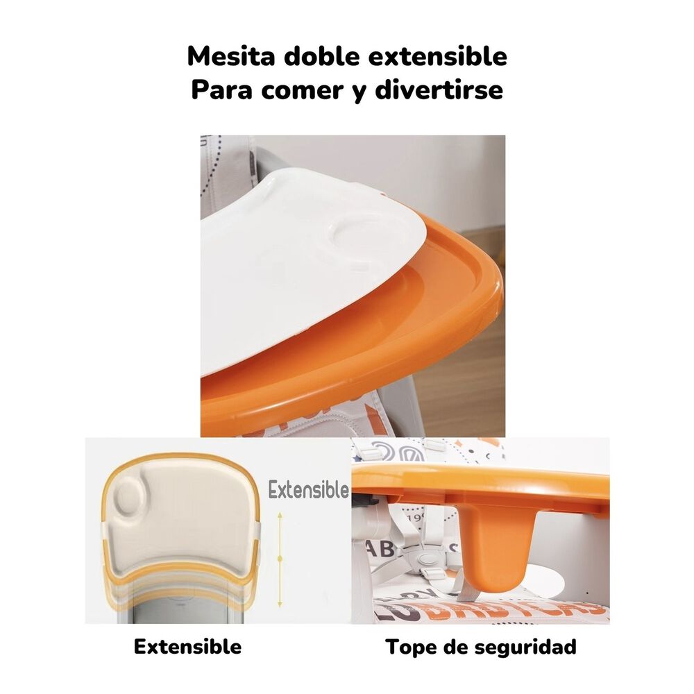 Silla De Comer Multifuncional Con Ruedas Naranja Lubabycas image number 6.0