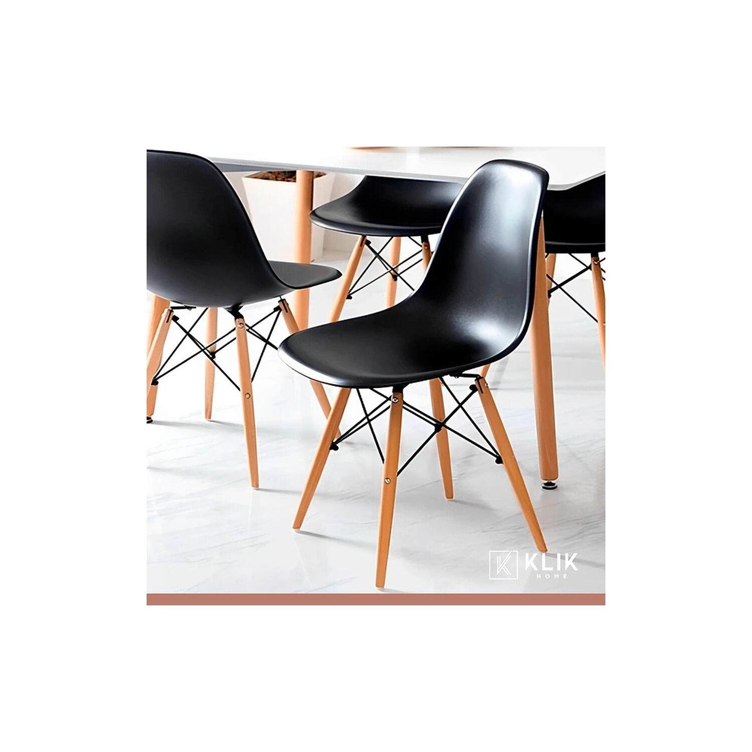 Comedor Mesa De Vidrio N&oacute;rdica 140x90 Cm + 6 Sillas Eames Negras image number 7.0
