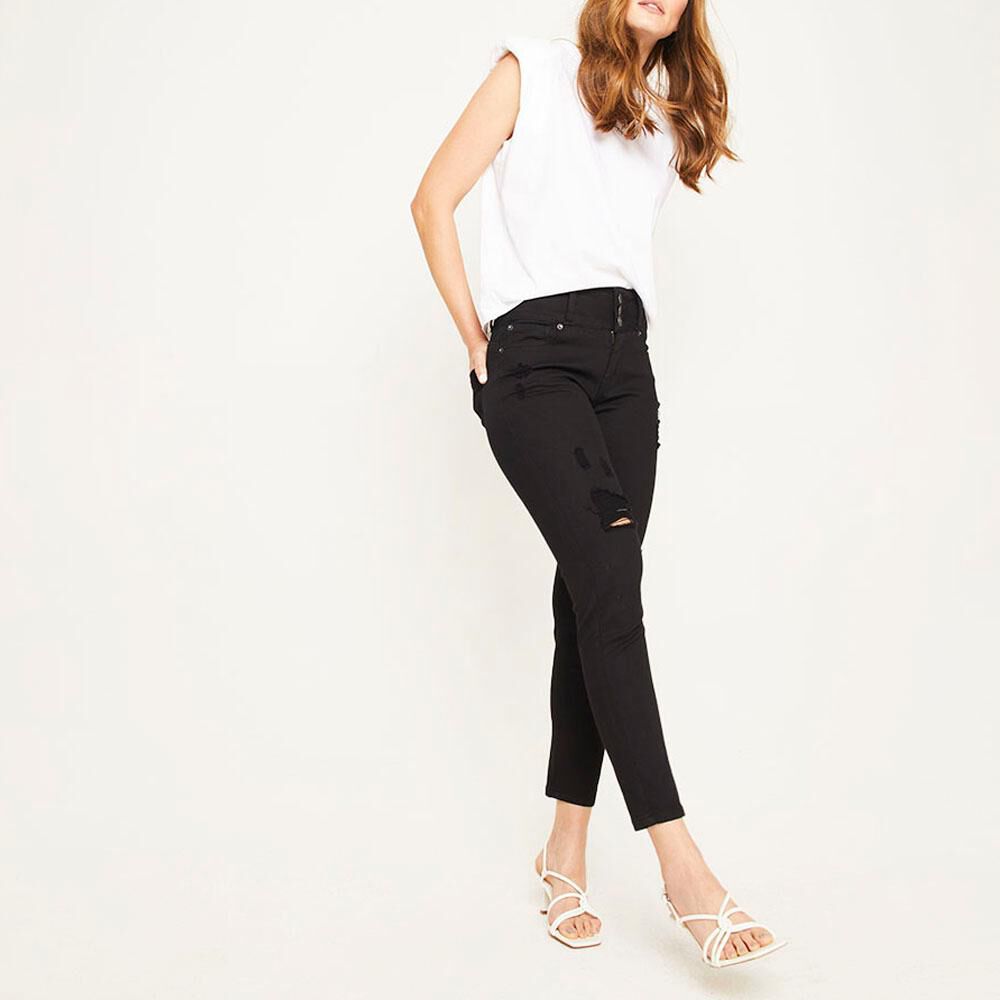 Jeans Color Tiro Alto Skinny Push Up Con Roturas Mujer Kimera image number 1.0