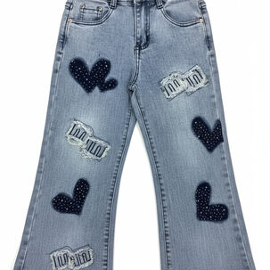 Pantalon Jean Ni&ntilde;a Con Corazones Brillantes Y Estilo Moderno