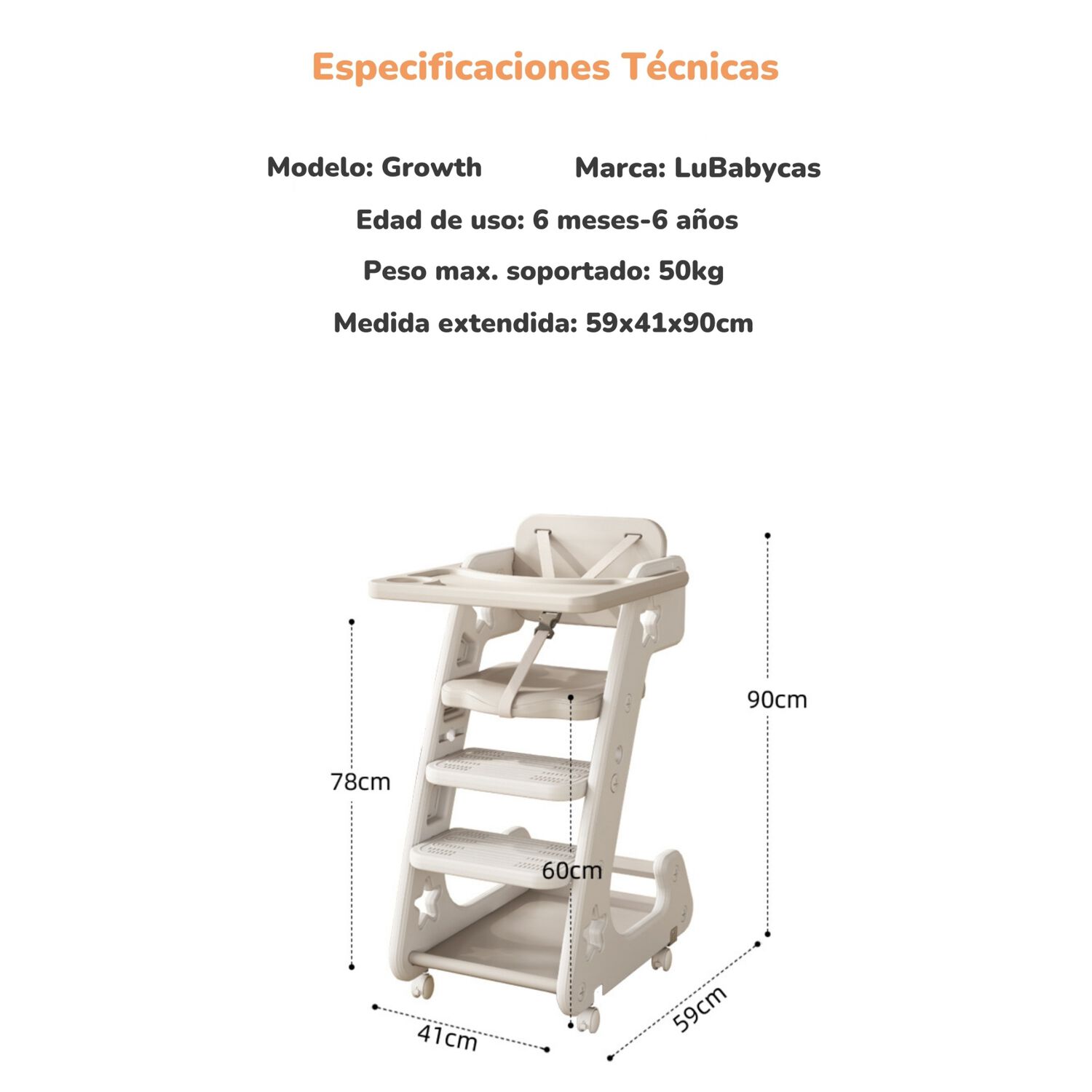 Silla De Comer Multifuncional Growth Gris Lubabycas image number 7.0