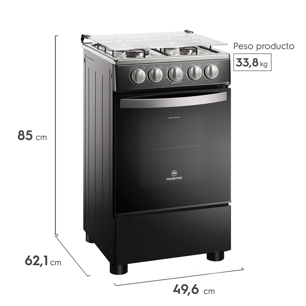 Cocina A Gas 4 Platos Limpiafácil Y Tapa Vidrio Fm4lp Negra image number 2.0