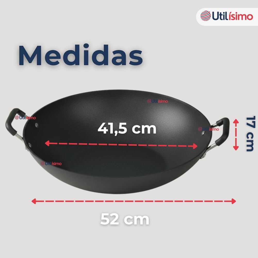 Wok Chino Acero Inoxidable Antiadherente 34cm Color Negro image number 4.0