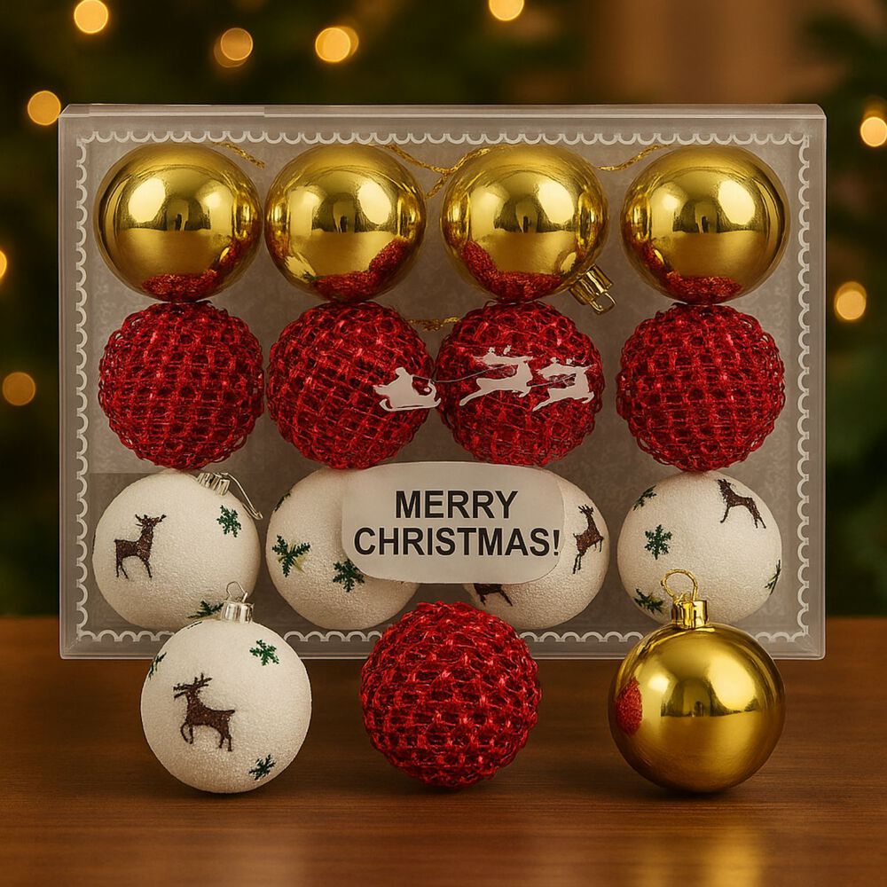 12 Esferas Navideñas Bambalinas 8cm Adorno Decoración Hogar image number 1.0