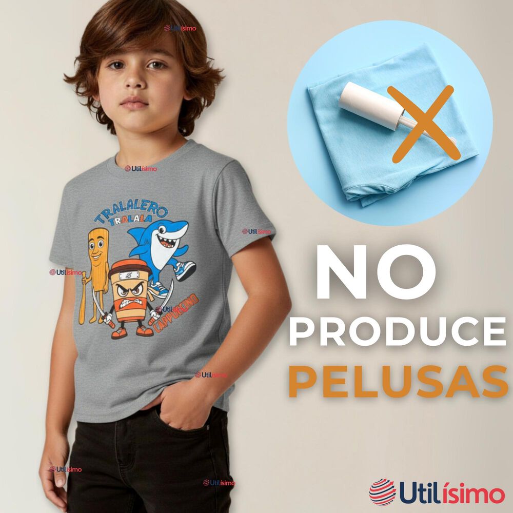 Polera Brainrots 100% Algodón Manga Corta Niño Tralalero Gris Claro image number 7.0