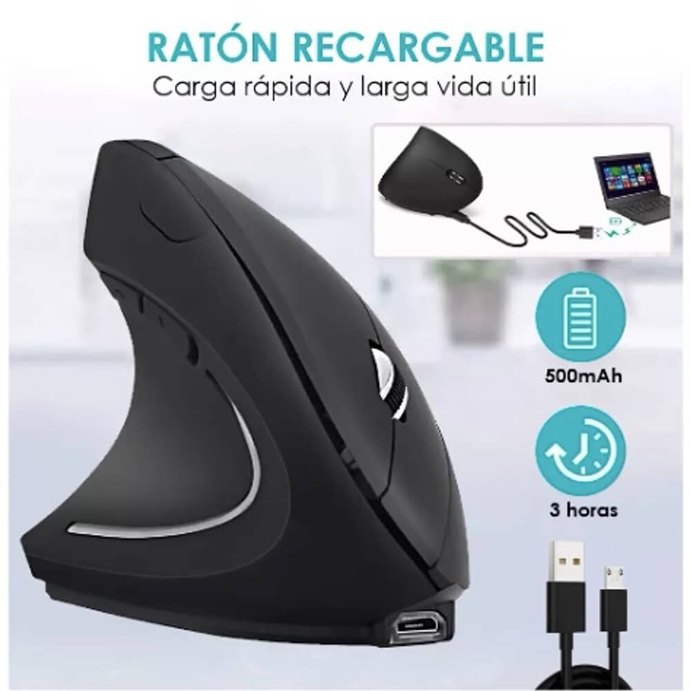 Mouse Vertical Inal&aacute;mbrico Ergon&oacute;mico Carga Usb image number 4.0