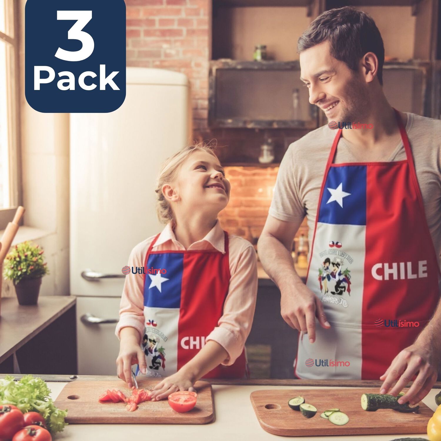 Pack 3 Delantal Cocina Fiestas Patrias Bandera Chilena 60x90 Condorito image number 0.0