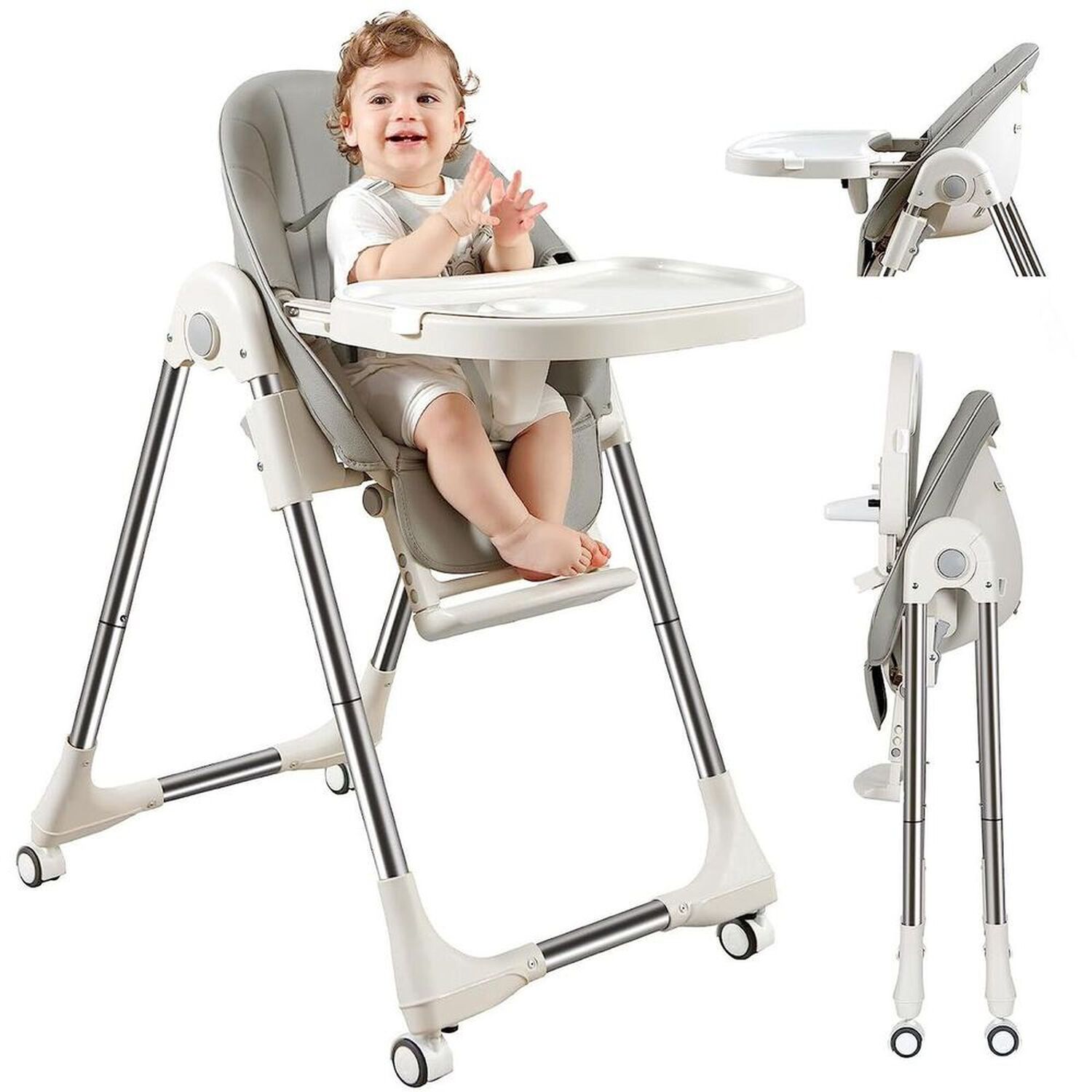 Silla De Comer Lubabycas Plegable Con Ruedas Gris image number 5.0