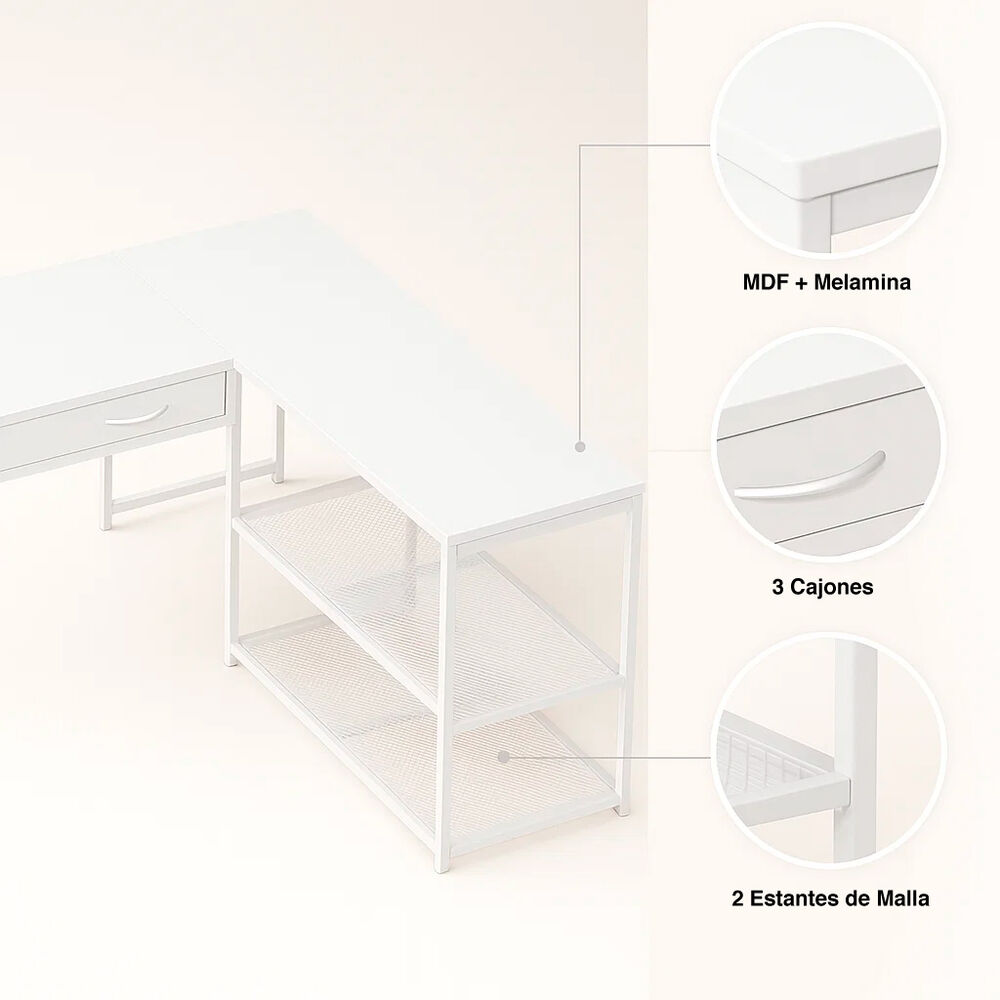 Escritorio Prisma En L - Blanco image number 3.0