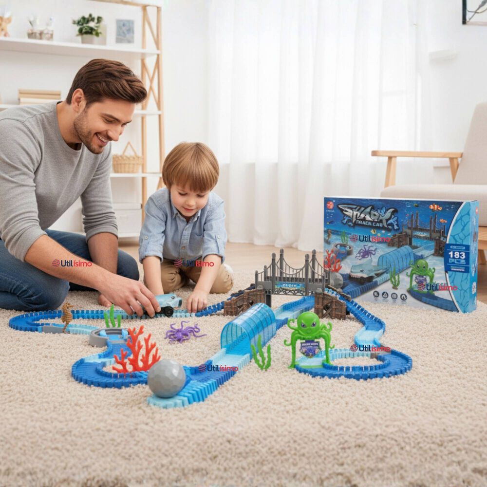 Pista Carreras De Auto Ni&ntilde;o Juguete Flexible Acu&aacute;tico 183 Piezas image number 0.0